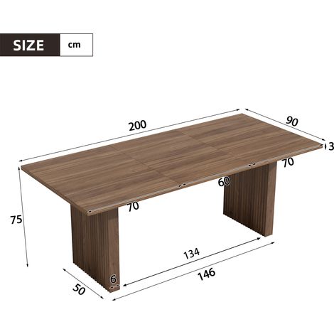 Table à manger extensible 140/200 x 90 cm, convient pour 6-8 convives, plateau rectangulaire massif, design épuré, teinte noyer. (1/5)