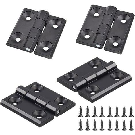 KLVGTIFS PU - 4 Pièces Charnières pour Placards, Noir Charnières Aluminium, Butt Charnière à Roulement Billes, Trous de Charnière Plats Pliants, (1/5)