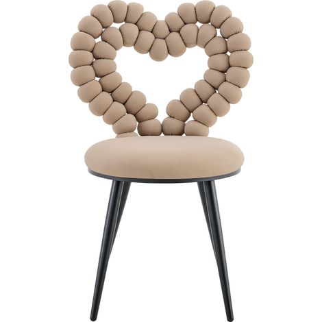 Sillas de comedor de terciopelo camel con respaldo corazón y patas metálicas negras, 2 unidades (1/5)