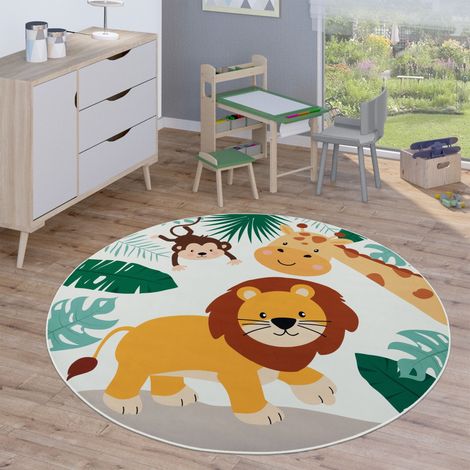 Paco Home Kinderteppich Teppich Rund Kinderzimmer Spielteppich Straßenteppich Modern 200 cm Rund, Beige 2