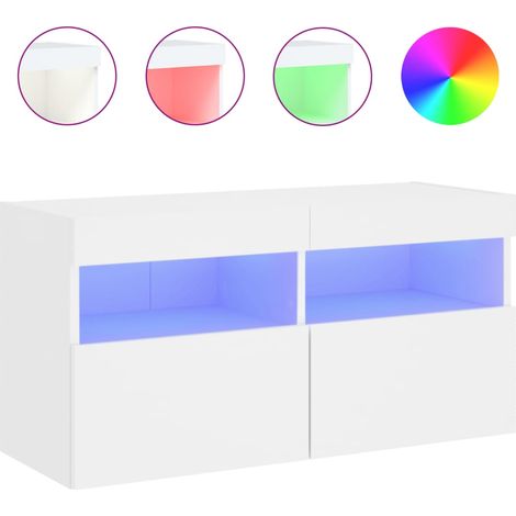 Meuble TV Banc TV Armoire TV mural avec lumières LED blanc 80x30x40 cm (1/5)
