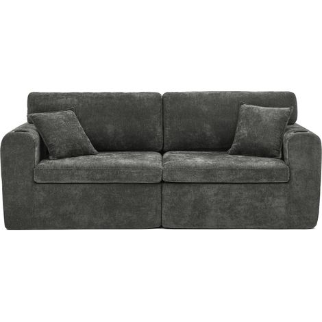 Canapé 2 places compact en tissu noir, avec poche latérale, porte-gobelet, coussins et USB, idéal pour petits espaces, salon, bureau ou chambre d'amis - CHICFURN (1/5)