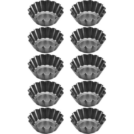 Lot de 10 Moules à tarte, Acier au carbone, Antiadhésif, Robuste, 6,5x6,5x2,1cm, Pour pâtisserie maison (1/5)