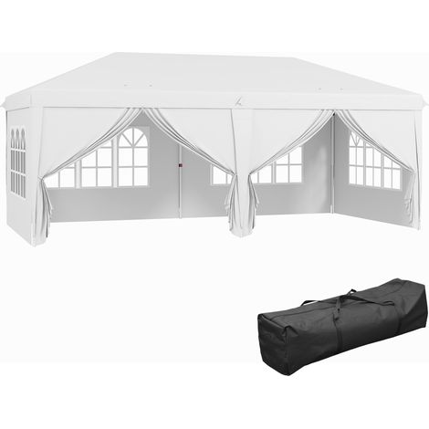 3 x 6 m Garden Pop Up Gazebo, Wedding Party Tent Marquee, Water Resistant Awning Canopy with Sidewalls, Windows, Carry Bag, White