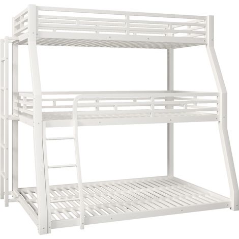 Cama litera triple de metal blanca 140 x 200 cm con escaleras y barandillas (1/5)