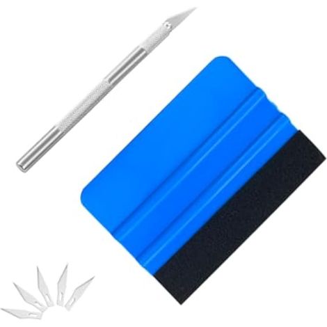 Kit Papier Peint, Rarouyi 7 Pièces Marouflette Raclette Covering Voiture Kit d'Emballage En Vinyle Avec 1 Feutre, 1 Lame, 5 Lames, Kit Pose Film Vitre Raclette Plastique, Le Film De Fenêtre (1/4)