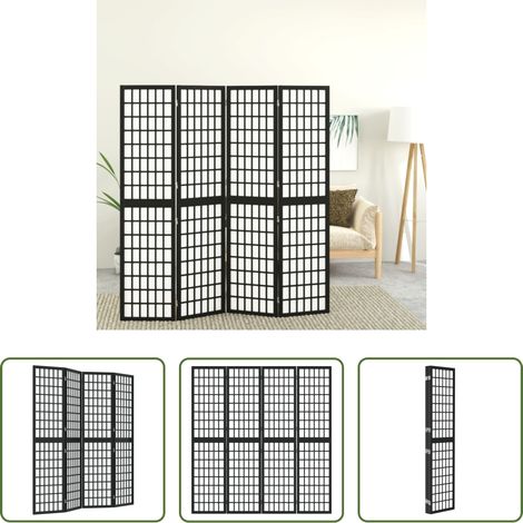 Bois de sapin - Cloison de séparation pliable 4 panneaux 160x170 cm Noir (1/5)