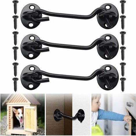 Crochet de Cabine Inox, 3 Pcs Fermeture Porte-Noir, Porte Verrou, Portail Loquet pour fenêtre Grange Hangar Garage Salle Bain Coulissante (1/4)