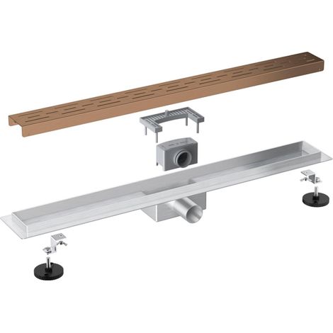 FugaFlow Eccelente Vetro Caniveau de douche - 200cm - avec bride de sol - avec grille - Cuivre brossé (1/4)
