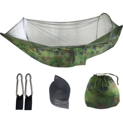 camouflage 250&120CM Hamac en nylon anti-basculement, hamac simple ou double d'extérieur, hamac parachute léger pour le camping, hamac en nylon avec moustiquaire