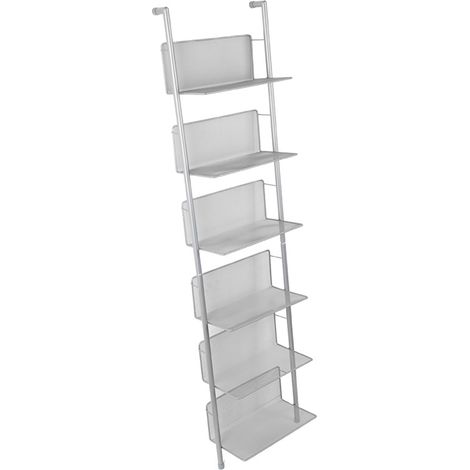 Étagère à livres métallique 6 niveaux, rangement moderne pour magazines et journaux, étagère au sol studio. (1/5)