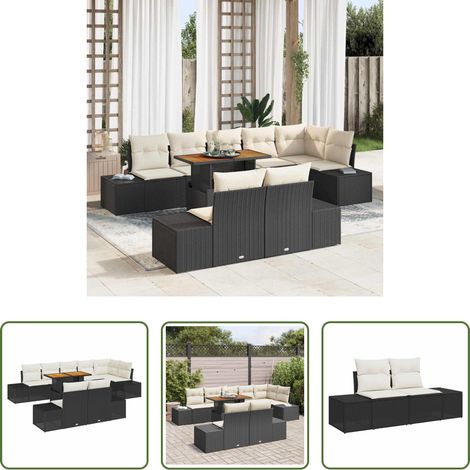 Gartenessgruppe - Garten Essgruppe mit Kissen 9 pcs Schwarz und Creme (1/5)