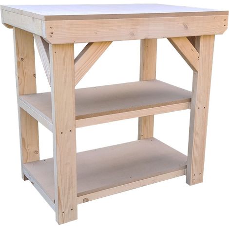 Wooden 18mm MDF Top Workbench (Clearance range), 3ft (90cm) With wheels and Double shelf