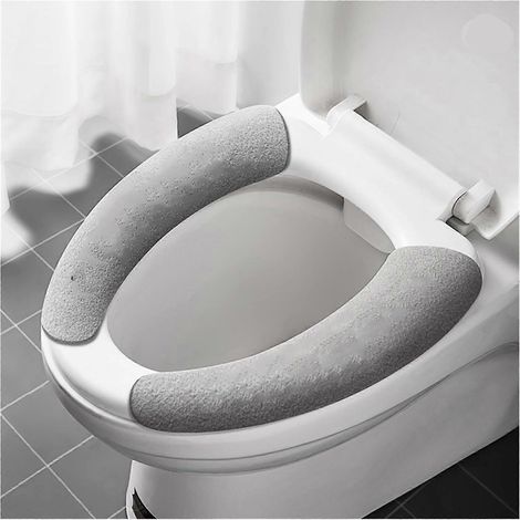 Lot de 2 housses de siège de toilette lavables et réutilisables, housses souples et adhésives chaudes pour l'hiver, gris universel (1/5)