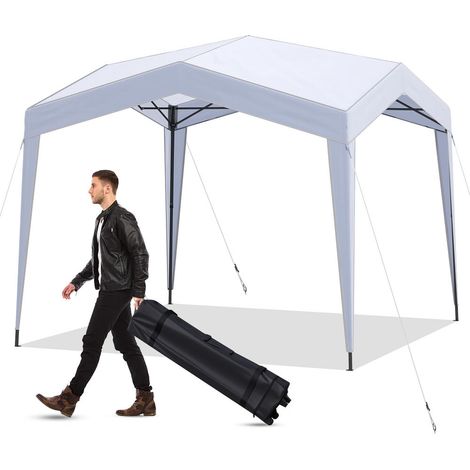 Tonnelle Pliante Blanche avec Sac à Roulettes Tente Pop-up Anti-UV UPF 50+ pour Événements Extérieurs et Marchés (1/5)