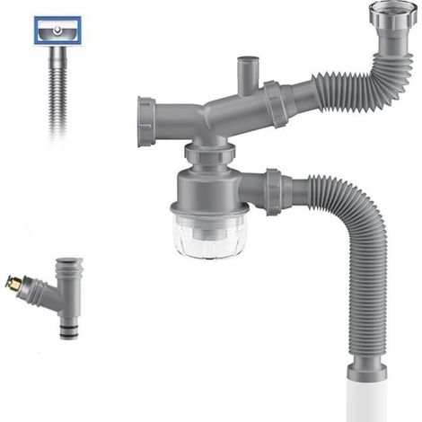 Kit de vidange pour broyeur à déchets, siphon en P pour évier de cuisine 1 1/2, gain de place, visible, anti-obstruction, anti-odeur, double bonde d'évier facile à nettoyer