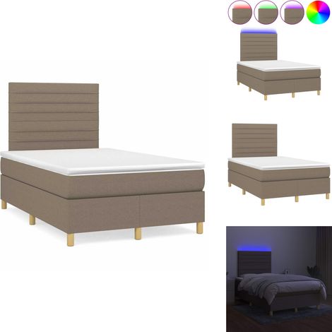 Sommier à lattes de lit matelas et LED taupe 120x190 cm tissu - Sommier Tapissier - Lit Double - Matelas Inclus - Éclairage Led - Têtière Ajustable (1/5)
