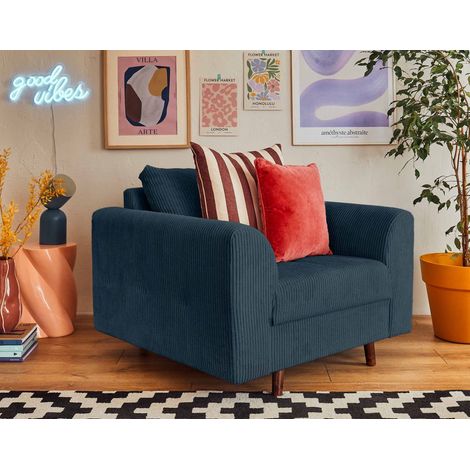 Rune - fauteuil - en velours côtelé - bleu nuit (1/5)