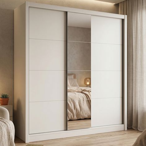 Großer Kleiderschrank, Schlafzimmer-Schrank mit Kleiderstange, 5 Böden, 8 Fächer, 205x216h cm, Weiß/Beige (1/5)