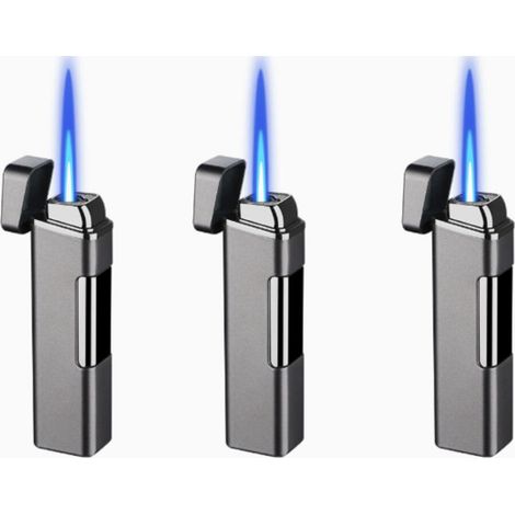 Lot de 3 briquets tempête en métal, Coupe-vent ,Sans gaz butane, Rechargeable et électronique Flamme forte Pour l'extérieur, bougies, barbecue, Gris (1/5)