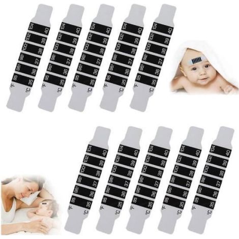 100 Pièces Bandes de Thermomètre Frontal Fiable, Autocollant Portable Réutilisable pour Vérifier la Température de THERMOMETRE BEBE (1/4)