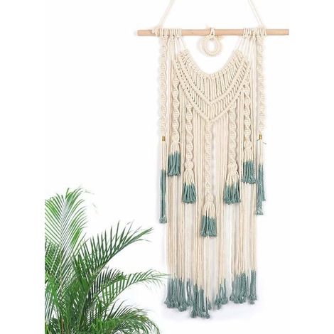 Grüner und beiger gewebter Wandteppich mit Quasten im Bohème-Chic-Stil, Anhänger im Boho-Hippie-Stil, Wanddekoration für PZCC (1/4)