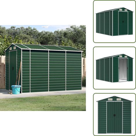 The Living Store Gerätehaus Grün 191x300x198 cm Verzinkter Stahl - Geräteschuppen - Gartenhaus - Werkzeuglager - Outdoor Aufbewahrung - Grünes Gartenhaus