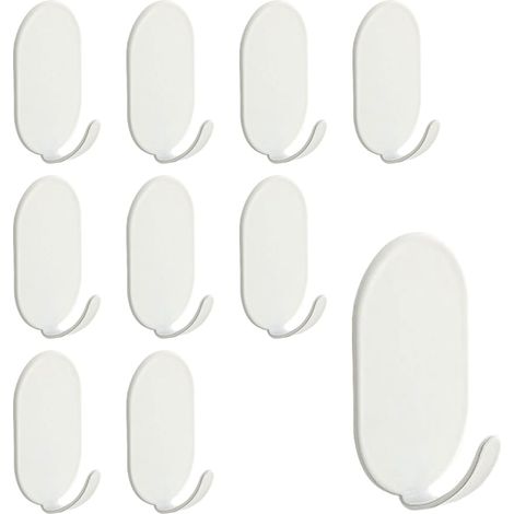 Lot de 10 crochets porte-serviettes autocollants en acier au carbone blanc pour salle de bain, chambre, cuisine, bureau