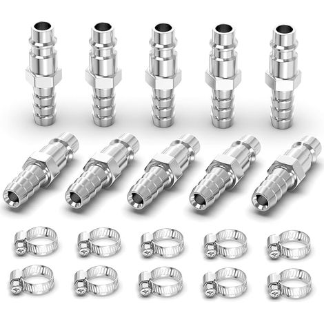 10 pièces accouplement d’air industriel mâle avec canne de tuyau de 8MM, raccords de tuyau de compresseur pneumatique d’air de nickel de placage de fer à connexion rapide