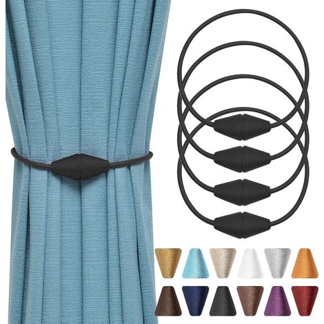 JSSEVN - Set of 4 improved handmade magnetic curtain tiebacks made of woven rope - Practical decorative cone-shaped tiebacks (1/5)