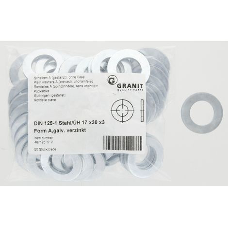 Rondella piatta tonda, zincata, M17, 3 mm, DIN 125 (1/2)