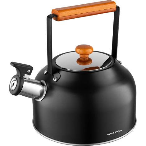 Bouilloire Inox (2,5 l) Bouilloire Sifflante Poignée en Bois Style Japonais Bouilloire Induction, Gaz Pour Thé et Café Sifflement Automatique Couleur: Noir (1/5)