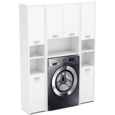 Colonne de salle de bain blanche 165cm – 8 étagères – Panneau laminé résistant à l'humidité – Installation facile (1/5)