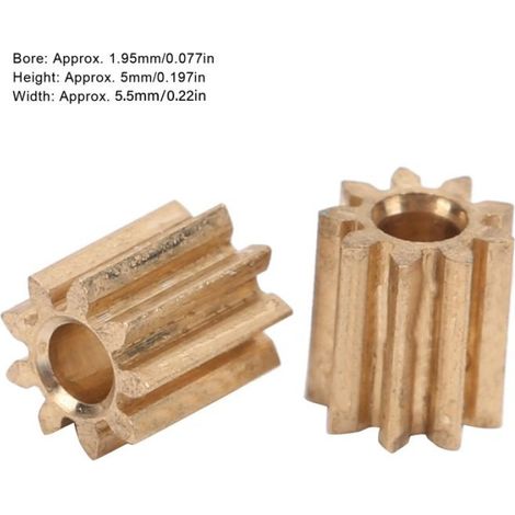 Pignon - Laiton - 9 Dents - Alésage 1,95 mm - Hauteur 5 mm - Largeur 5,5 mm - Pour Alternateur Automobile - 2 Pièces (1/5)