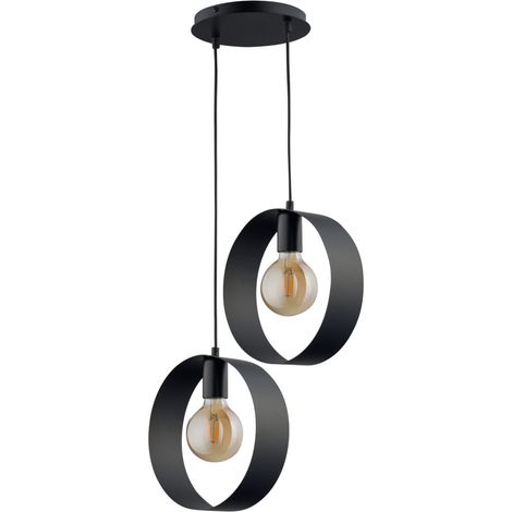 Suspension noire double anneaux chic Happy 2xE27 Sigma