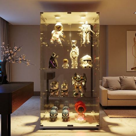 Vitrine aus gehärtetem Glas - 4 Regale - Dimmbare LED-Beleuchtung - Sicher - Modernes Design