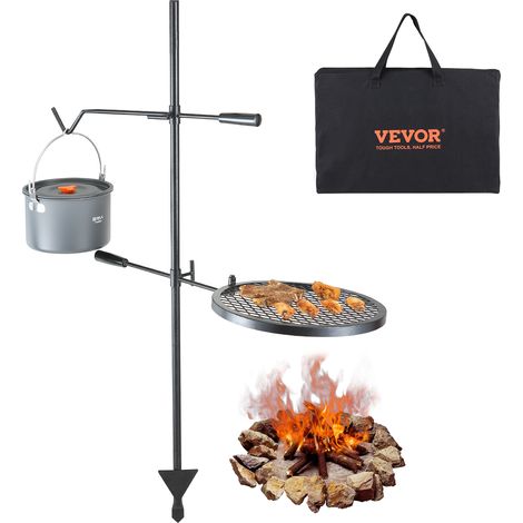 VEVOR Parrilla Giratoria para Fogatas Altura Ajustable 122,5 cm Parrilla Portátil de Acero Malla Diamantada de 36x36 cm Capacidad de Carga de 6kg para Fogatas de Campamento para Barbacoa al Aire Libre (1/5)