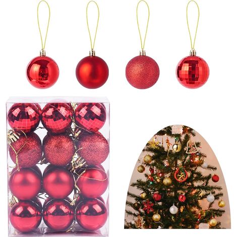 Boules de Noël Décoration en pour Sapin Styles Différents par Boîte 4cm Plastique Rouge (1/5)