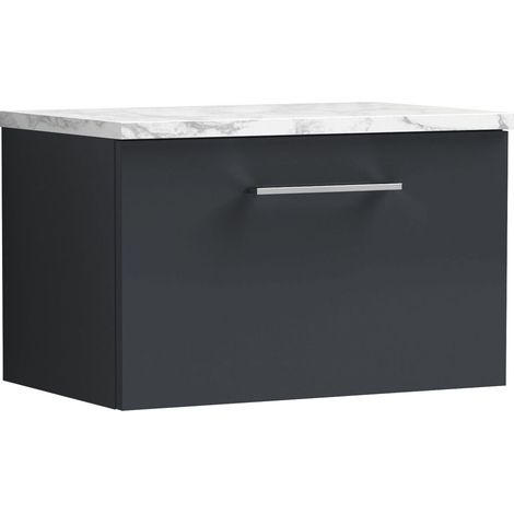 Balterley Bramshall 600mm Wall Hung 1 Drawer Vanity Unit with Laminate Worktop for Compact Contemporary Bathroom Storage - Dark Grey