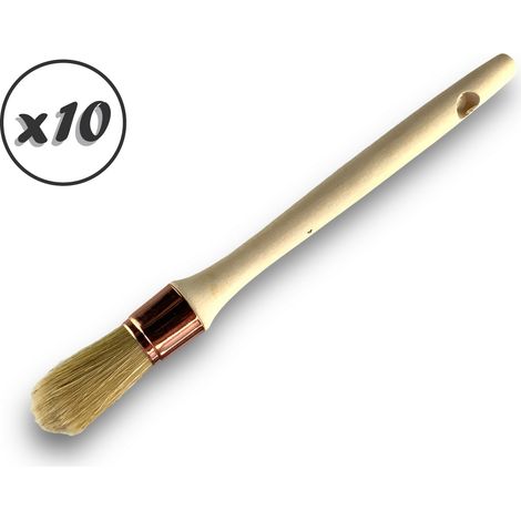 Lot de 10 pinceaux de pouce  Brosse ronde en soie blanche  Ø 25 mm  Idéal peinture rénovation volets moulures plinthes angles persiennes  Manche bois brut  Kibros 370D254x10