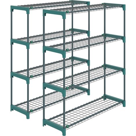 Set di 2 Scaffali per Piante a 4 Livelli 90x28x104 cm con Ganci in Acciaio Verde (1/5)
