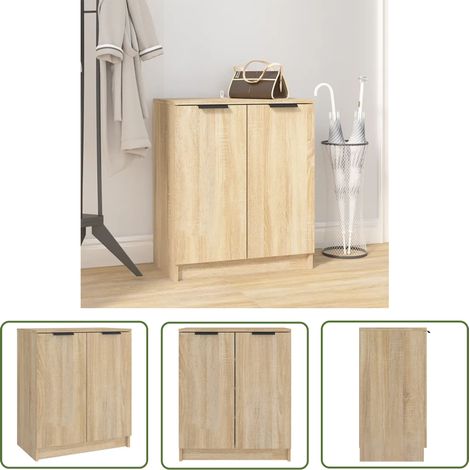 The Living Store Armoire à chaussures Chêne Sonoma 59x35x70 cm Bois d'ingénierie - Armoire À Chaussures - Meuble Rangement - Chaussure Femme - Chaussure Homme - Organisation Intérieur (1/5)