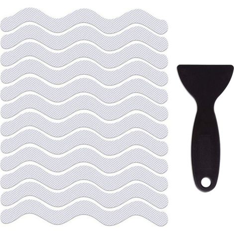Autocollants antidérapants brevetés pour douche, lot de 12 bandes adhésives de sécurité pour baignoire et escaliers, avec grattoir de qualité supérieure. (1/5)