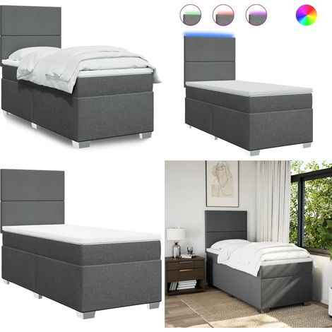 Sommier à lattes de lit et matelas Gris foncé 90x190 cm Tissu - Lit Plateforme - Lit Double - Lit Design - Lit Moderne - Matelas À Ressorts Ensachés - Home & Living (1/5)