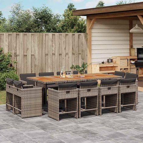 13-tlg. Garten-Essgruppe mit Kissen Grau Poly Rattan
