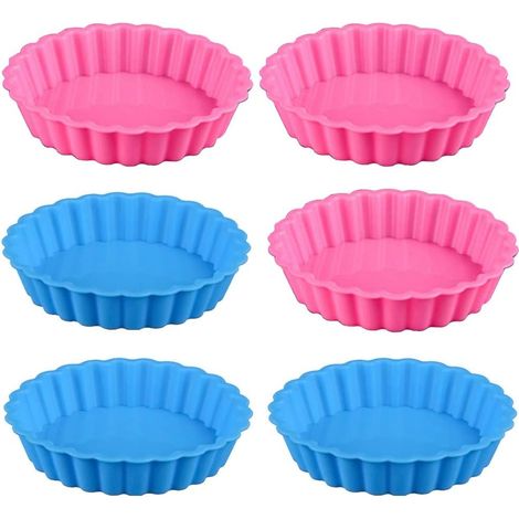 Moules à Tarte Plat en Silicone Rond Antiadhésifs Mini Moule à Gâteaux Moule à Pâtisserie pour Tartelettes Quiche Gelée 6 pièces