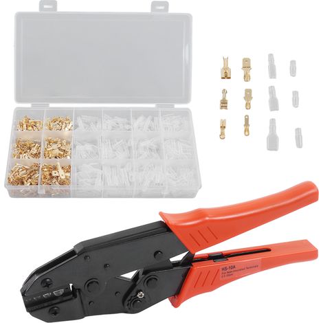 Ratschen-Crimpzangen-Set mit 300 Flachsteckverbindern für 0,5–10 mm² (1/5)