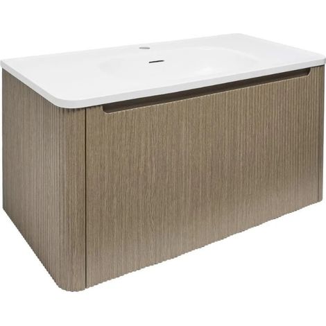 Naturel Austen 79x47,5x45 cm armoire de salle de bain 1 tiroir avec lavabo en marbre coulé, pin mat (AUSTEN80LP) (1/5)