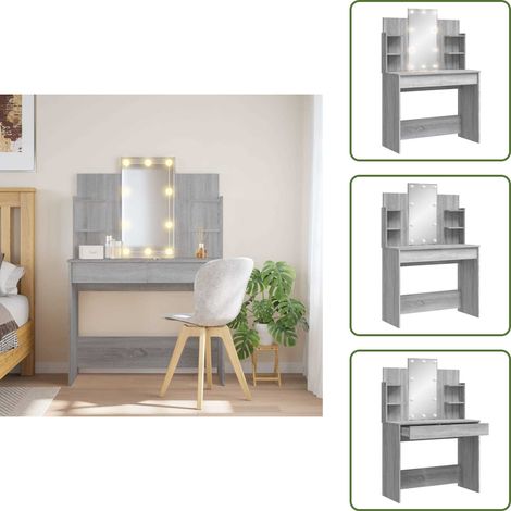 The Living Store Tocador con luces LED gris Sonoma 96x40x142 cm - Tocador con luces LED