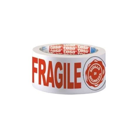 Ruban d'emballage polypropylène TESA - marquage fragile - 66 m x 50 mm